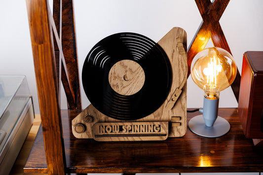 GiftYouEnjoy™ Oak Veneer Vinyl Record Stand: Tabletop Display