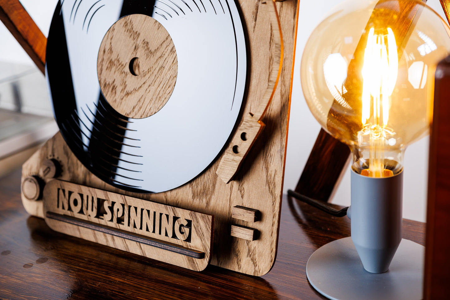 GiftYouEnjoy™ Oak Veneer Vinyl Record Stand: Tabletop Display