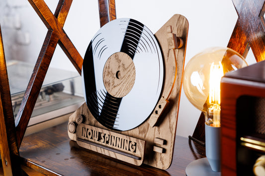 GiftYouEnjoy™ Oak Veneer Vinyl Record Stand: Tabletop Display