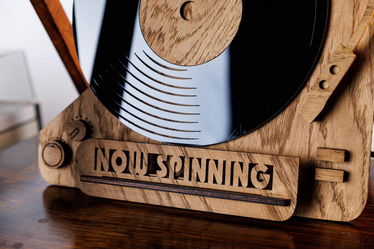 GiftYouEnjoy™ Oak Veneer Vinyl Record Stand: Tabletop Display